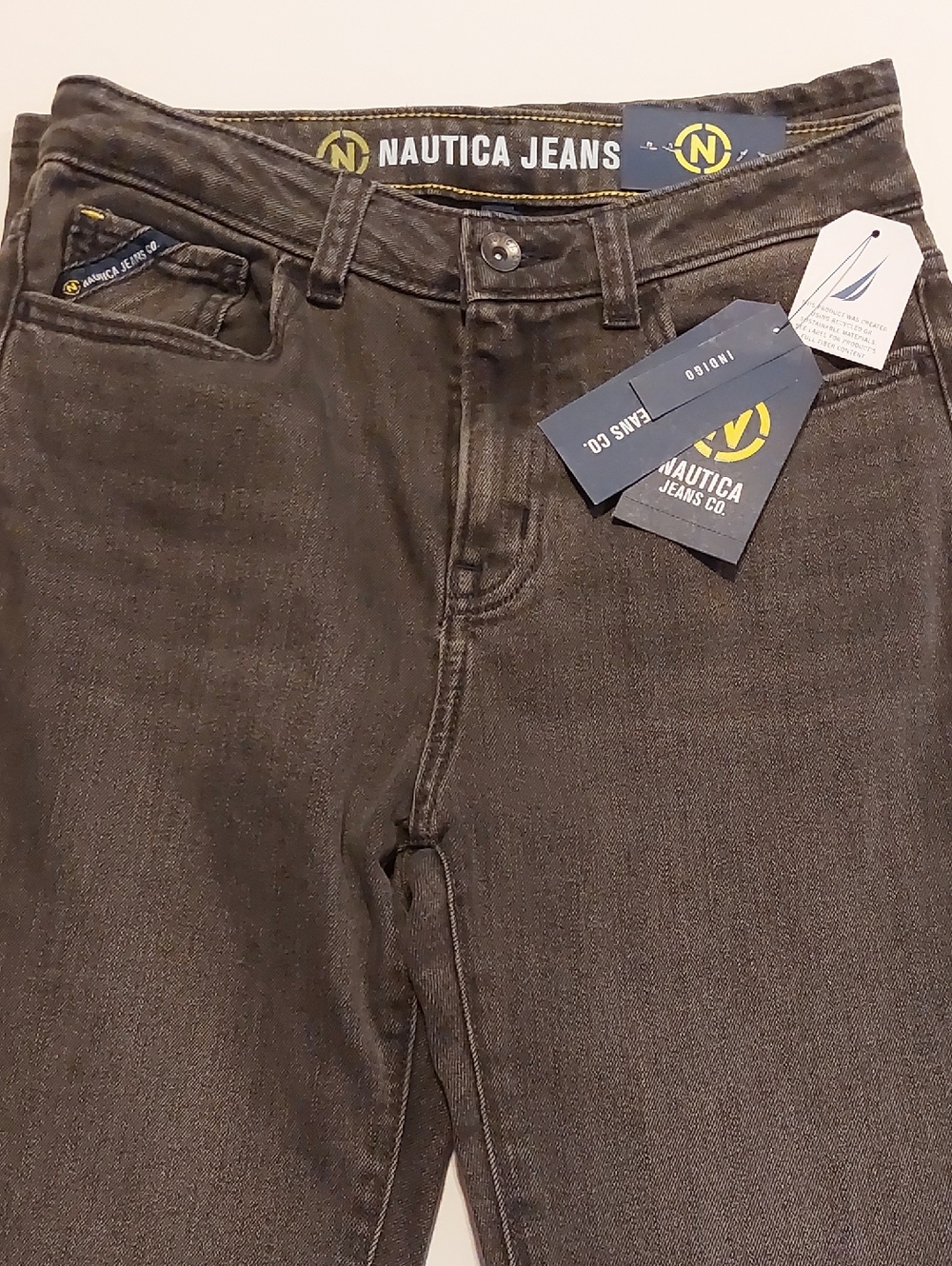 Nautica Womens High Rise Straight Stretch Jeans in Faded Black